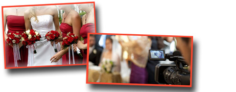 Flower arrangements and wedding videography photo montage