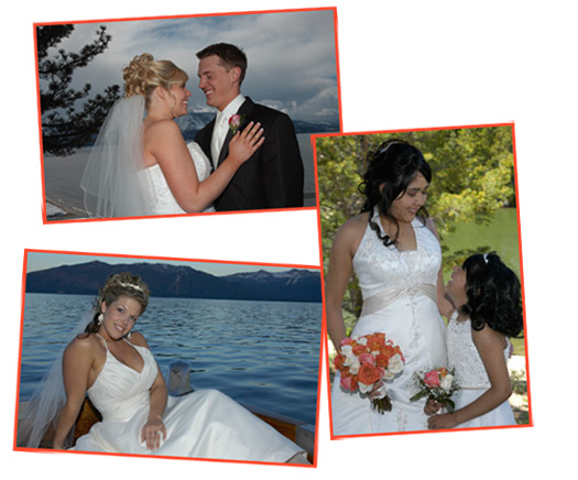 Various wedding images of couples taken in Lake Tahoe