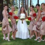 Bridal party girls show their legs