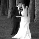 Romantic first kiss under the trees