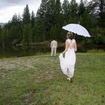 Bride strolls over casually to her groom