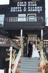 Front view of the historic hotel and saloon