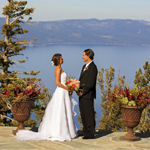 Bride and groom on Heavenly Mountain Resort's Blue Sky Terrace