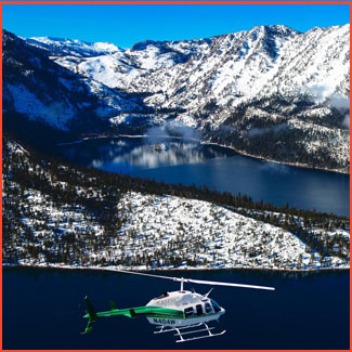 Aircraft hovering over lake