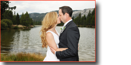 Kissing newlyweds at Tahoe Paradise Park